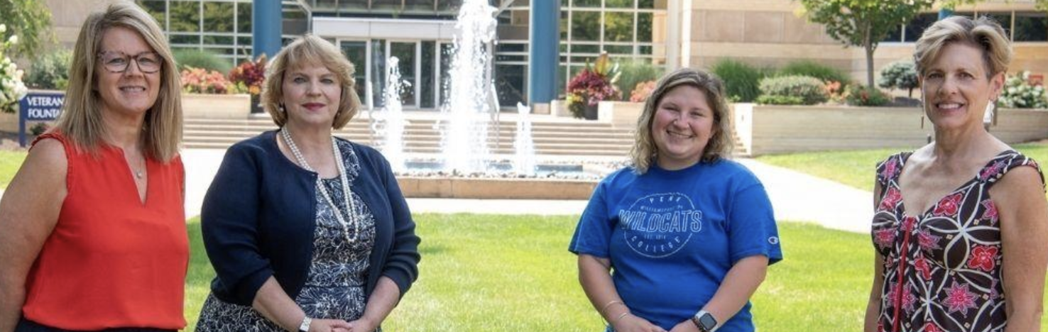 Three female assistant deans for the School of Engineering Technologies at Pennsylvania College of Technology are a source of inspiration for students like Lauryn A. Stauffer (third from left), who is majoring in automation engineering technology: robotics and automation.  From left are: Stacey C. Hampton, industrial and computer technologies; Ellyn A. Lester, construction and architectural technologies; Stauffer; and Kathleen D. Chesmel, materials science and engineering technologies. Photo: Pennsylvania College of Technology