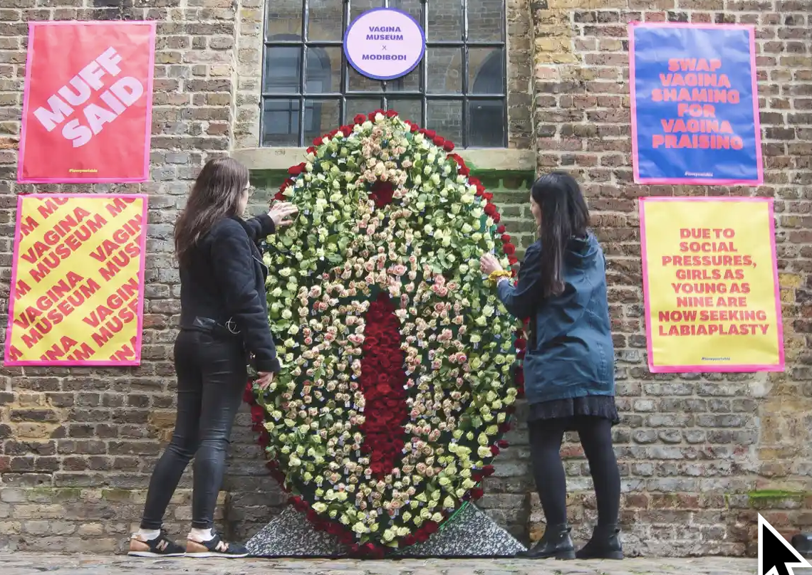 ‘Praise your petals’ is a floral vulva installation at the Vagina Museum in Camden, north London. Photograph: PinPep/Rex/Shutterstock